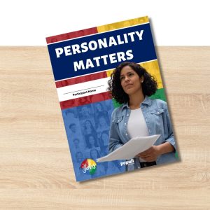Personality Matters program workbook cover featuring a woman holding a tablet