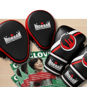 Morgan brand boxing gloves and mitts in red, black and white
